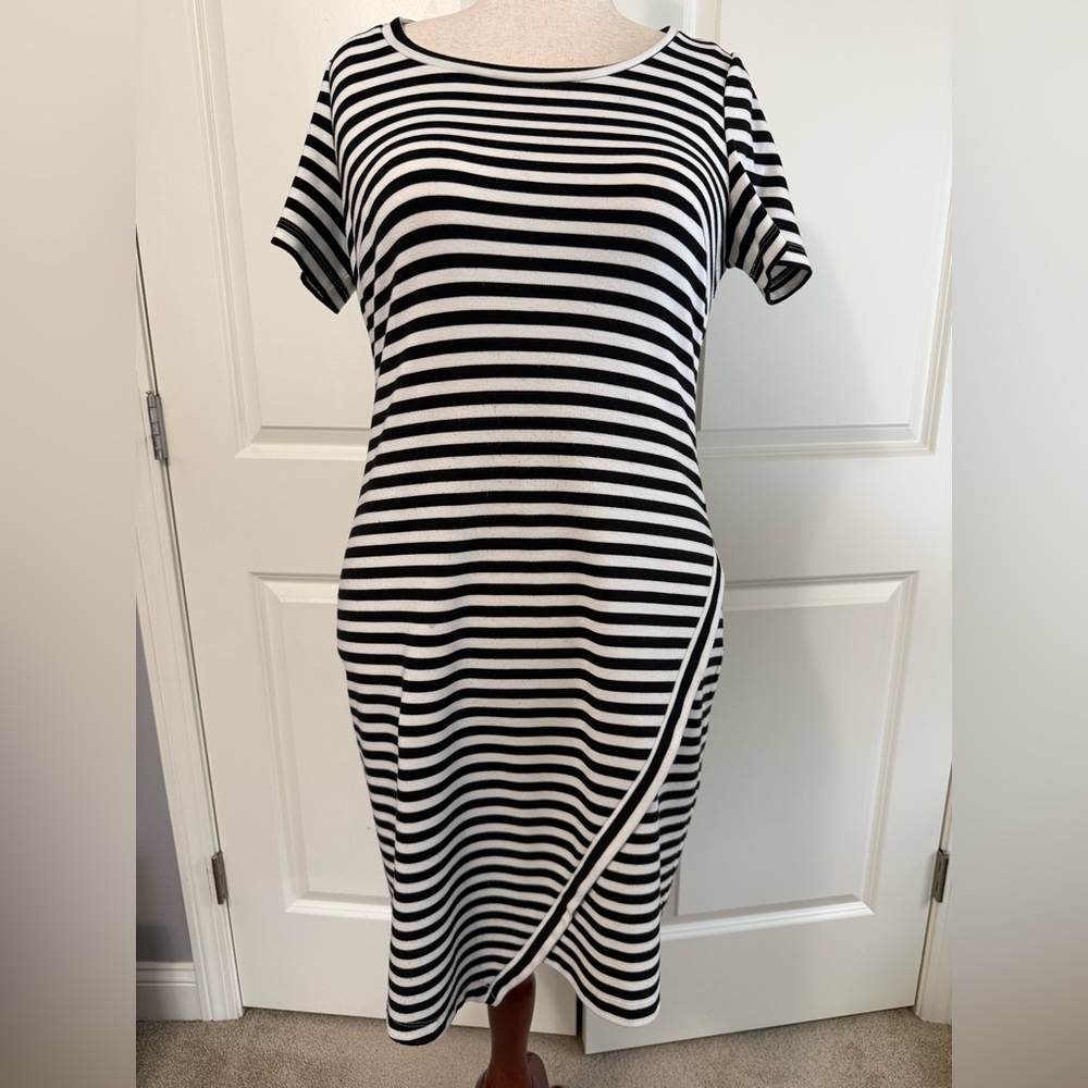 Calvin Klein Black & White Striped Midi Dress